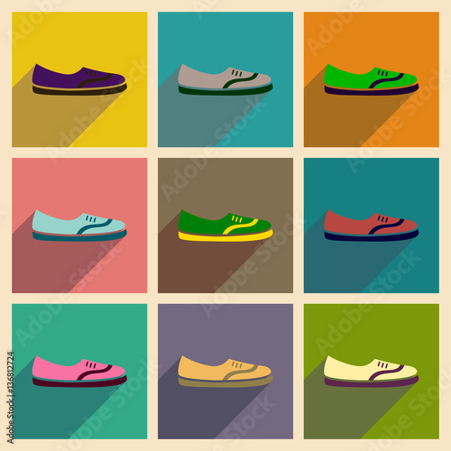 Concept of flat icons with long shadow moccasin shoes 