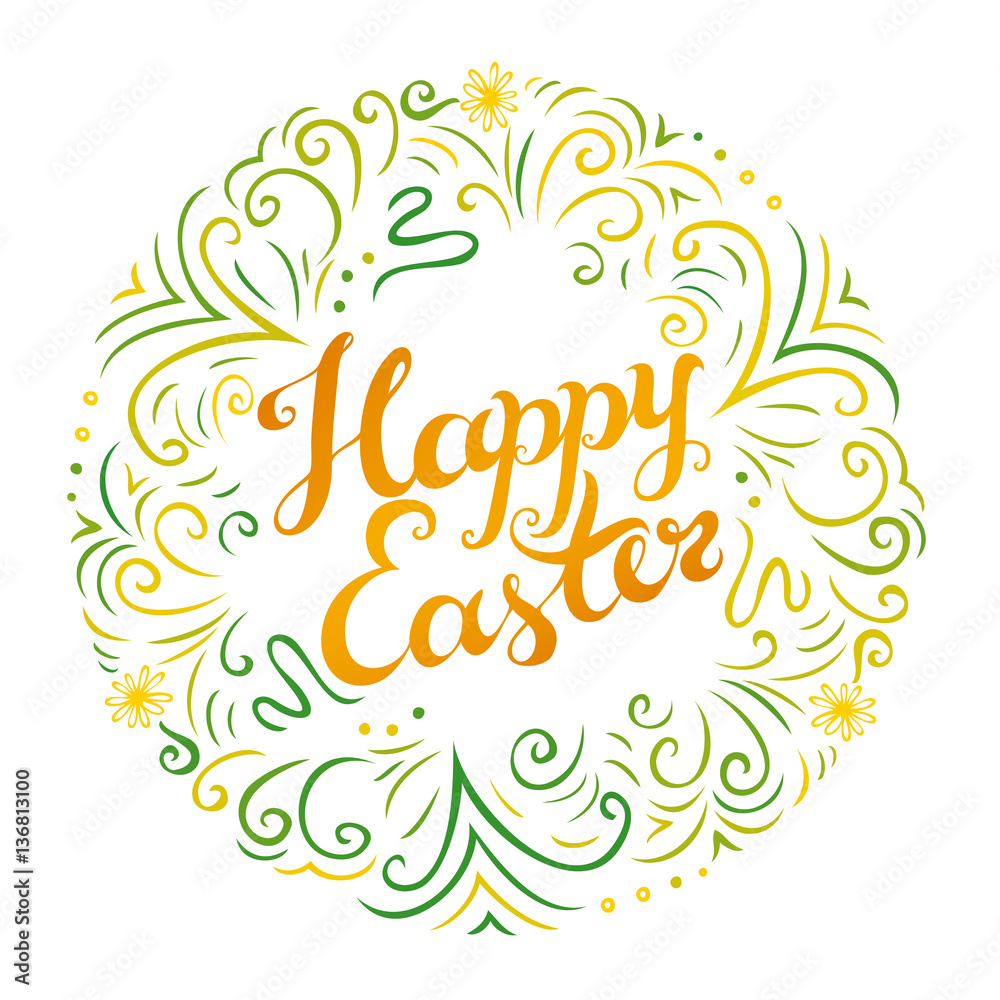 custom made wallpaper toronto digitalHappy Easter greeting card with freehand lettering and decorative round wreath.