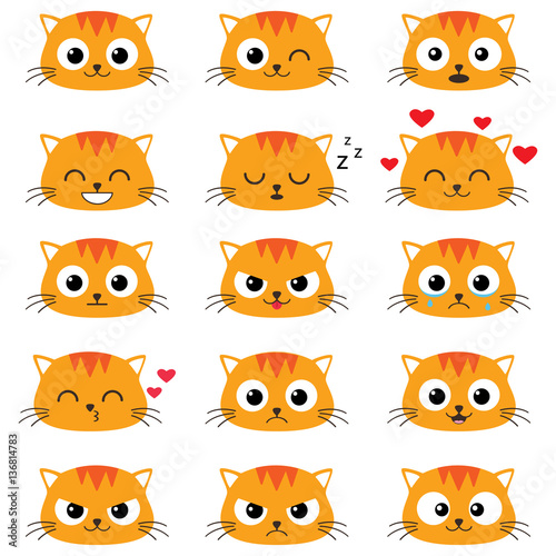 Set of cute cartoon cat emotions