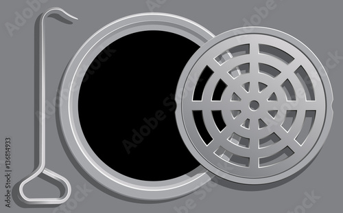 Vector Illustration of an Open Manhole Cover with a hook used to open it