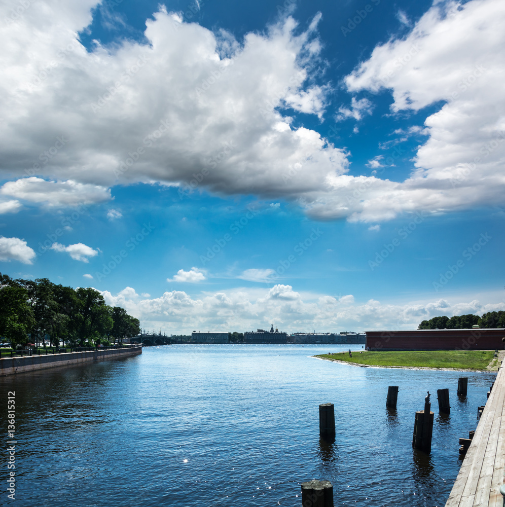 Wild beach near Peter and Paul fortress in St. Petersburg, Russi