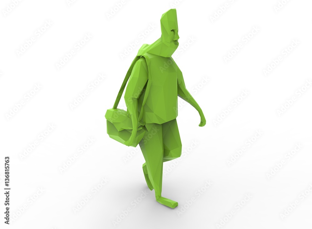 3d illustration of low poly green man. white background isolated. icon for game web.