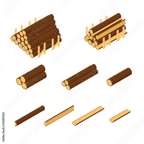 Isometric Vector Logging Icons.

Lumber industry illustration concept.