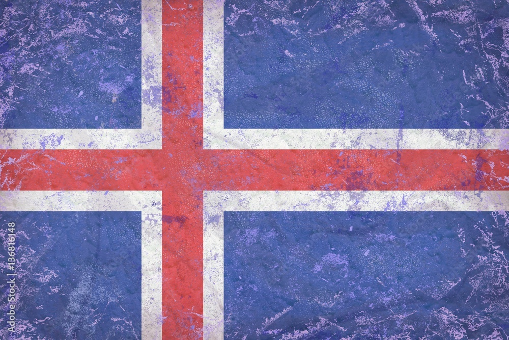 Fototapeta premium Old Iceland flag texture on rough plaster