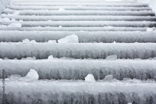 Stairs covered with ice