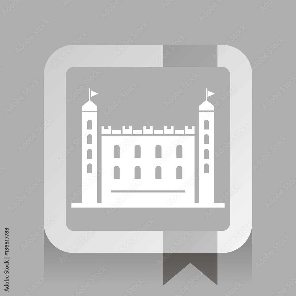 a fortress with towers. white vector icon