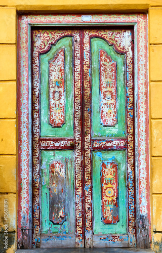 The old wood door with painting
