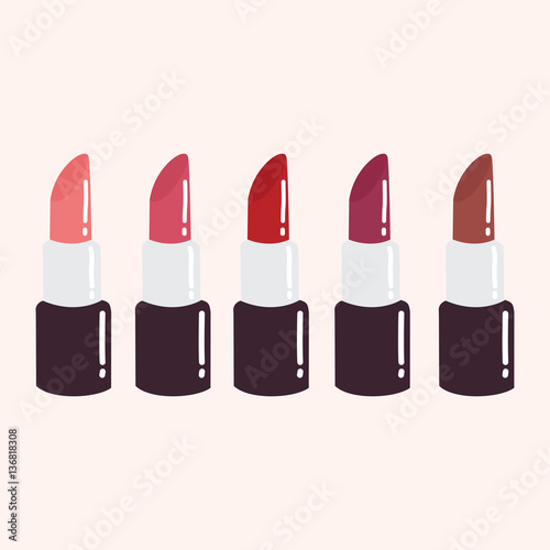 Red Lipstick Set. Flat Design Vector Illustration