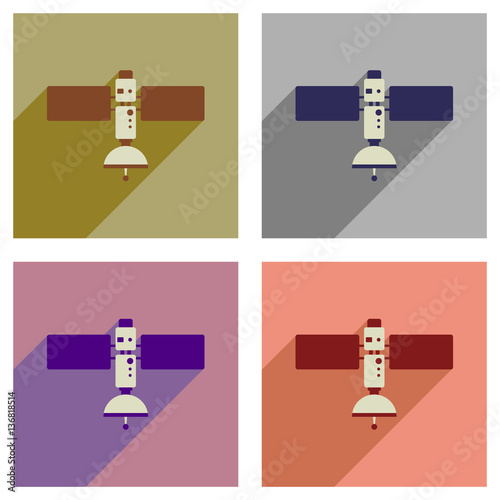 Concept of flat icons with long shadow satellite 