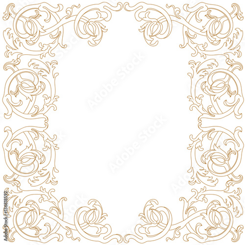 Golden vintage border frame engraving with retro ornament pattern in antique baroque style decorative design. Vector.