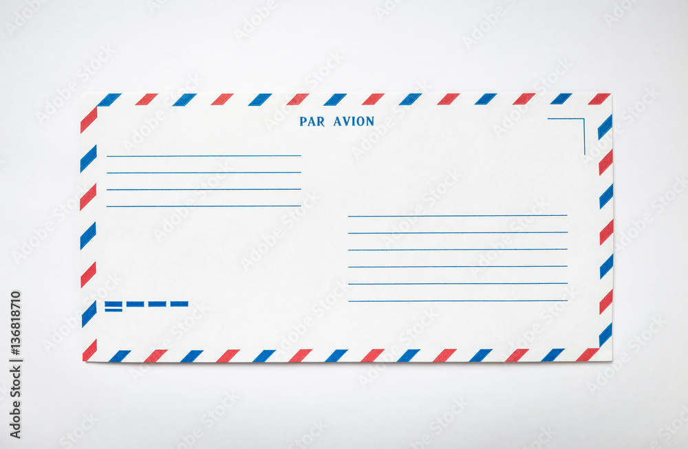 Blank airmail envelope on a white background, front view Blank airmail envelope on a white background, front view