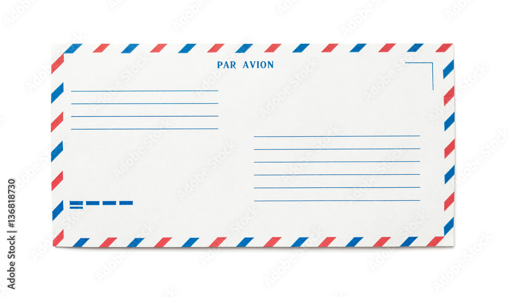 Blank airmail envelope isolated with place for text, front view