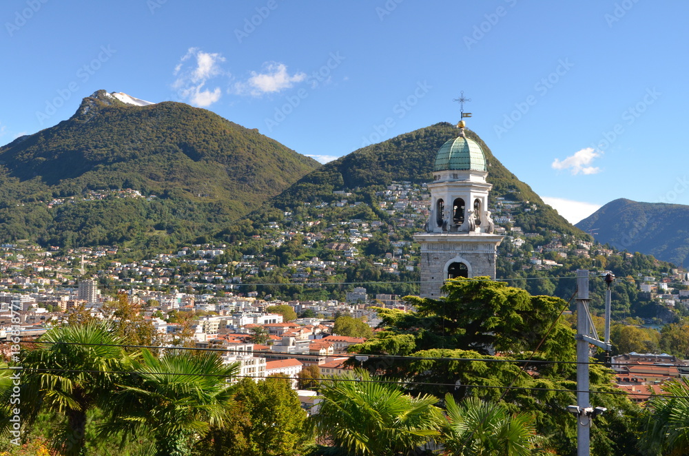 View of Lugano, the largest city of the Swiss canton of Ticino. Switzerland
