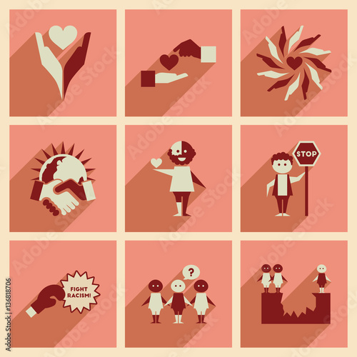 Concept of flat icons with long shadow no racism 