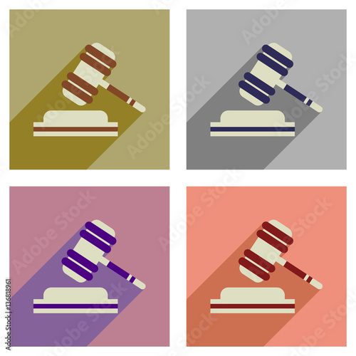 Concept of flat icons with long shadow judge hammer