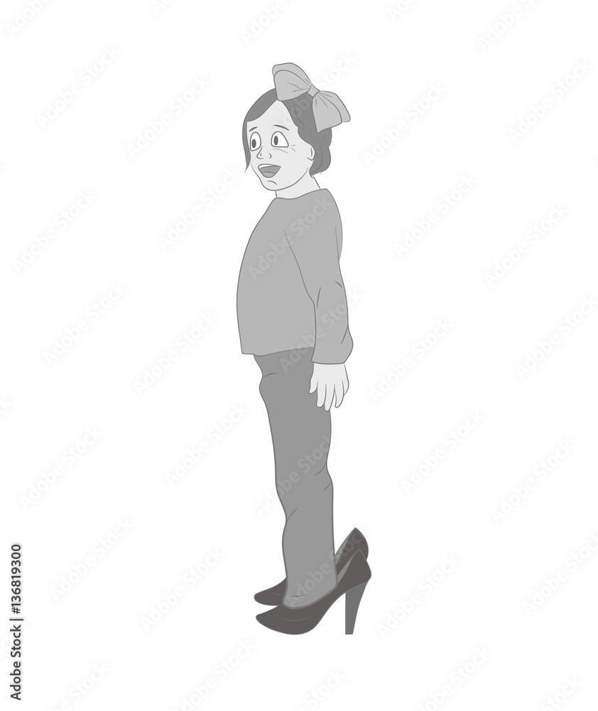 girl in her mother's shoes. vector illustration girl in her mother's shoes. vector illustration
