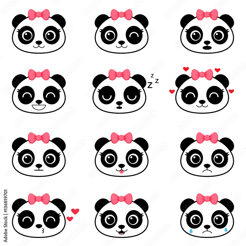 Obraz premium Set of cute cartoon panda emotions