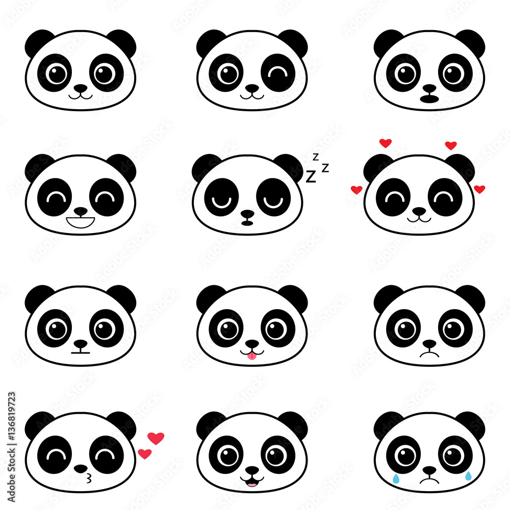 Fototapeta premium Set of cute cartoon panda emotions