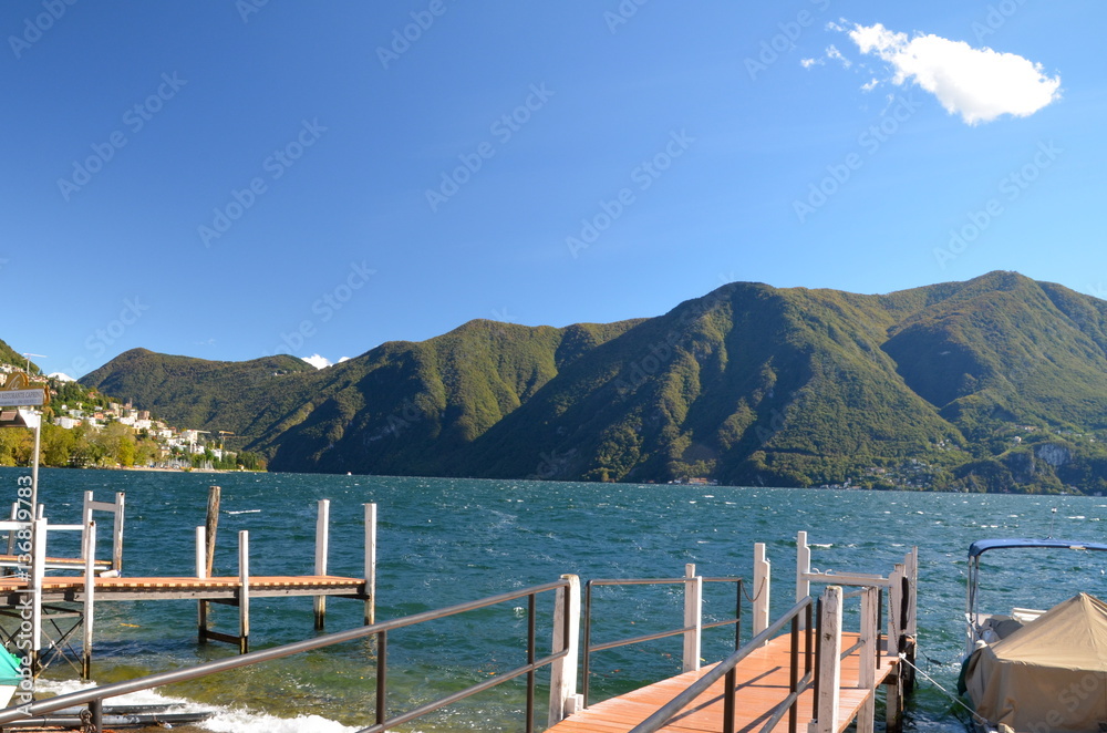Beautiful Lugano Lake in Ticino, South Switzerland
