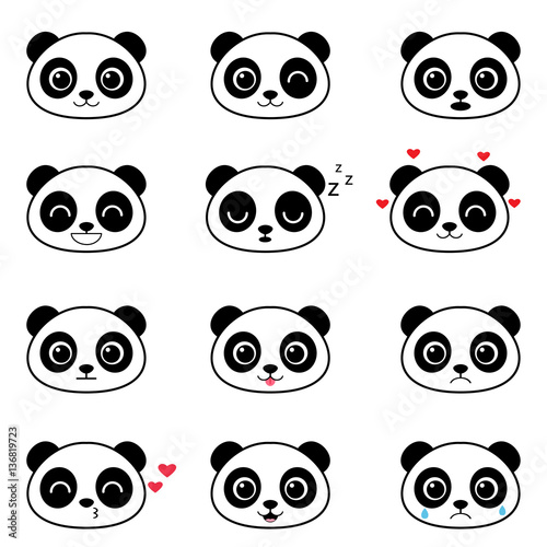Set of cute cartoon panda emotions