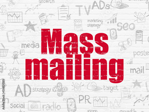 Marketing concept  Mass Mailing on wall background