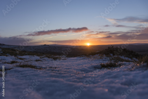 A view from the ground in the snow on Dartmoor
