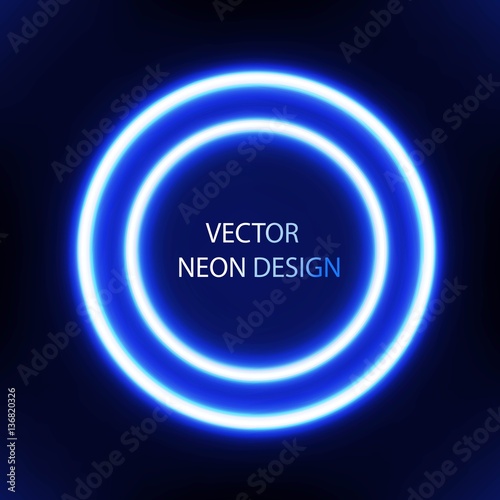 Bright colors shining neon circles. Vector blue round frame. Abstract background with luminous ring backdrop.