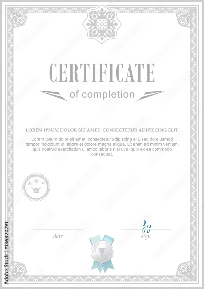 White official certificate. Ornamental grey border White official certificate. Ornamental grey border