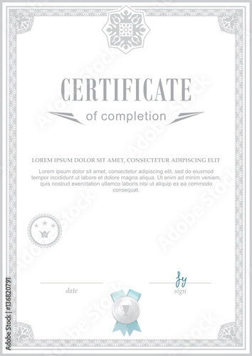 White official certificate. Ornamental grey border 