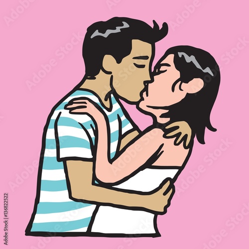 Kissing Couple in Love. Cartoon Vector Illustration