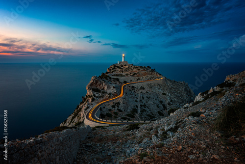 Stampa su tela Lighthouse at Cap Formentor Mallorca at dusk
