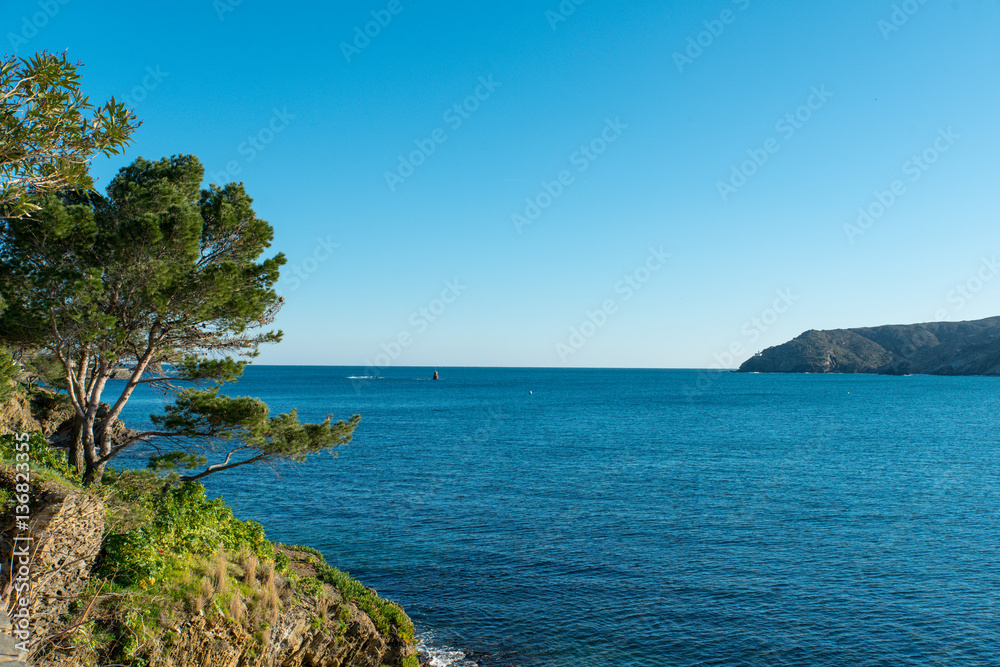 beautiful landscape view on mediterranean sea entrance of the Cadaques bay spain