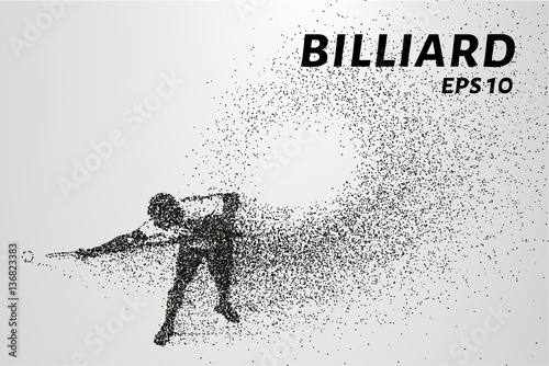 Billiards of particles. Silhouette of Billiards player consists of points and circles. Vector illustration