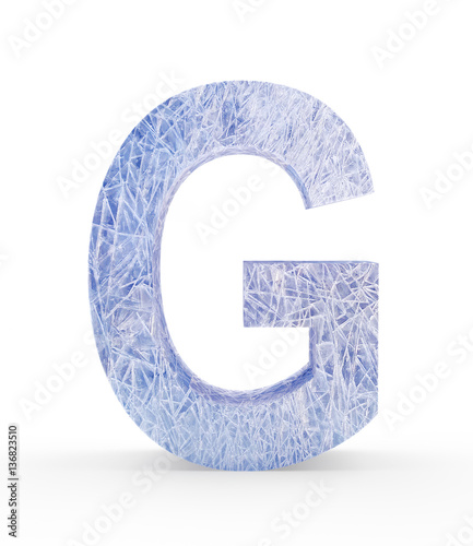 Ice letter G isolated on white background. 3D illustration