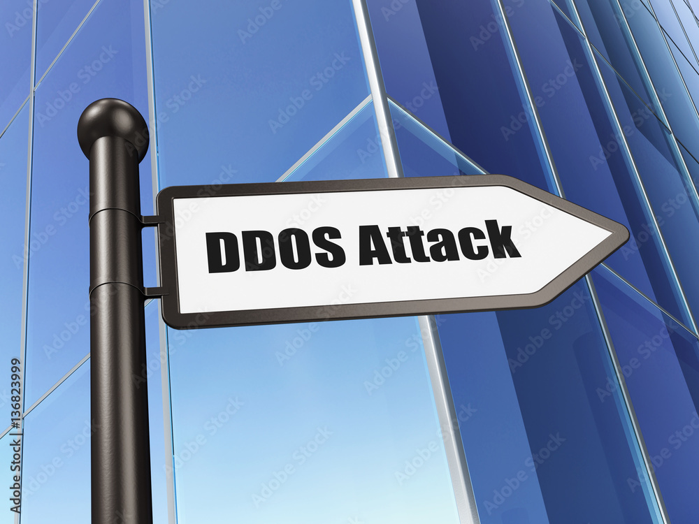 Privacy concept: sign DDOS Attack on Building background