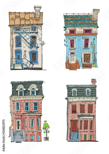 a set of vintage facades - architectural sketches - cartoon