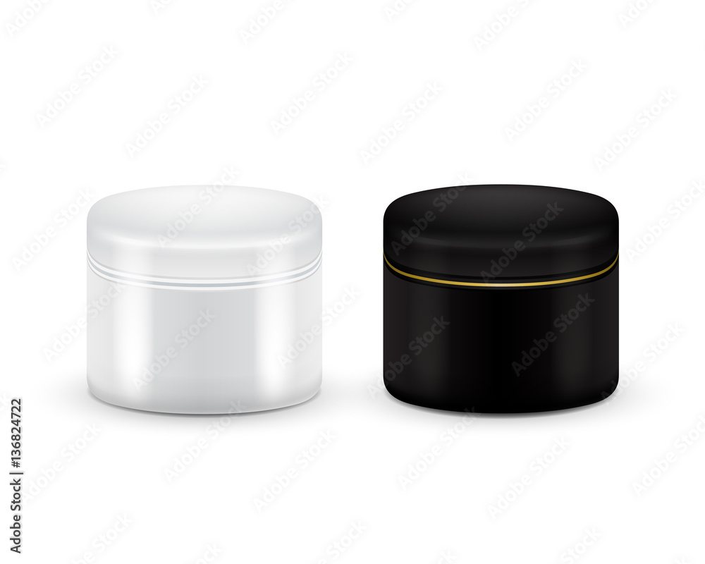 Set of vector Blank Cosmetic Container for Cream, Powder or Gel. Black and white color. Cosmetic container. Mock up. Set of vector Blank Cosmetic Container for Cream, Powder or Gel. Black and white color. Cosmetic container. Mock up.