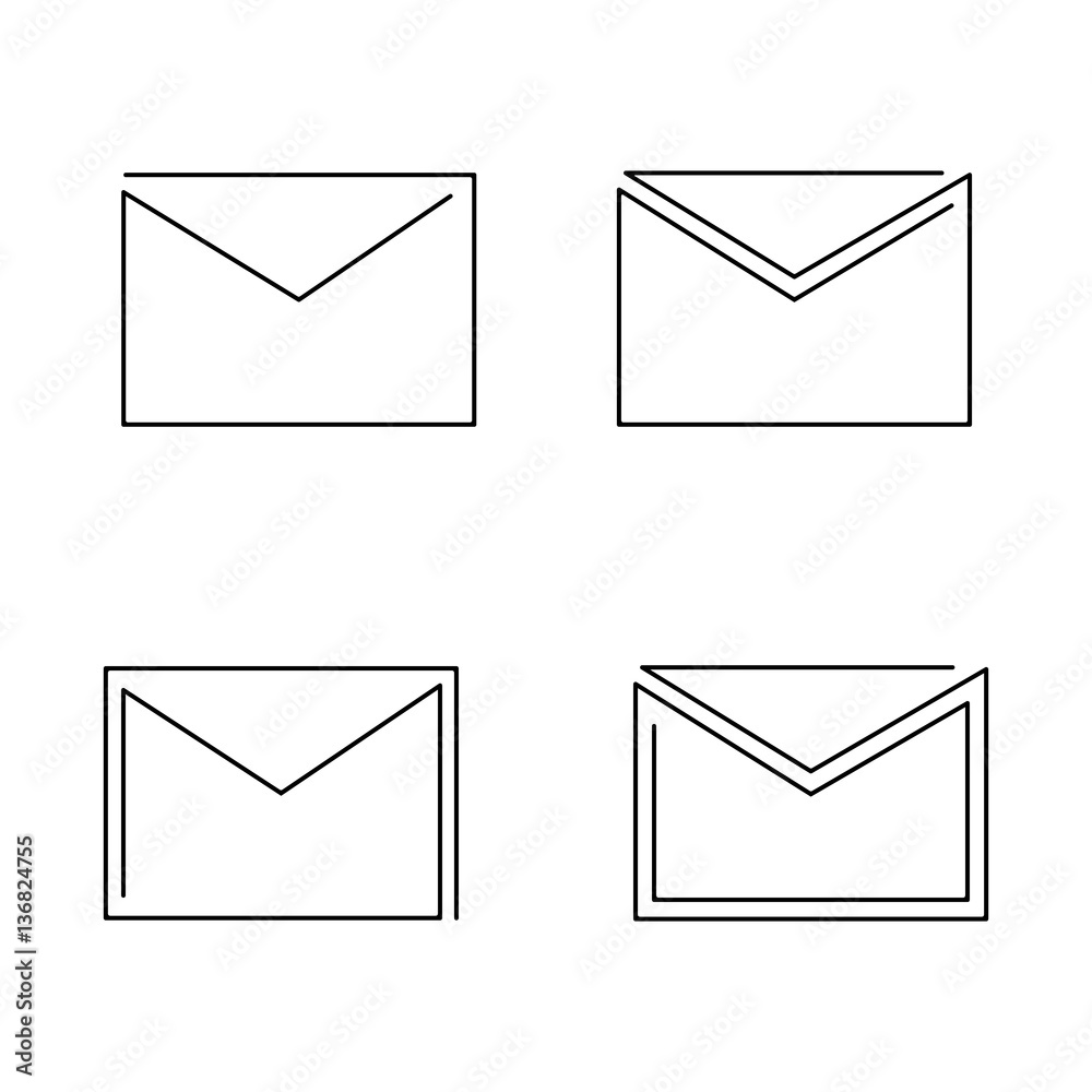 four thin outline icons of mail