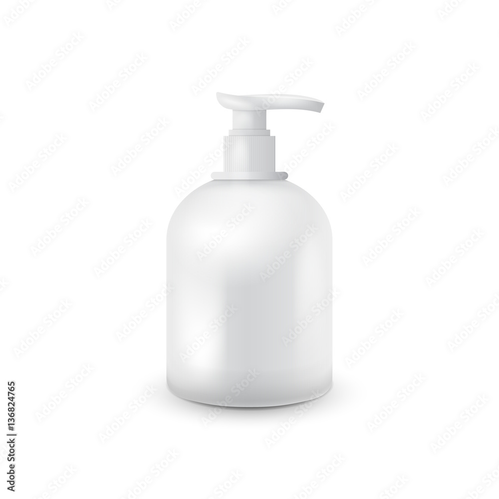 Jar with liquid soap for your logo and design is easy to change colors. Realistic white cosmetic container for soap cream, lotion. Mock up bottle. Jar with liquid soap for your logo and design is easy to change colors. Realistic white cosmetic container for soap cream, lotion. Mock up bottle.