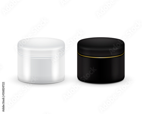 Set of vector Blank Cosmetic Container for Cream, Powder or Gel. Black and white color. Cosmetic container. Mock up.