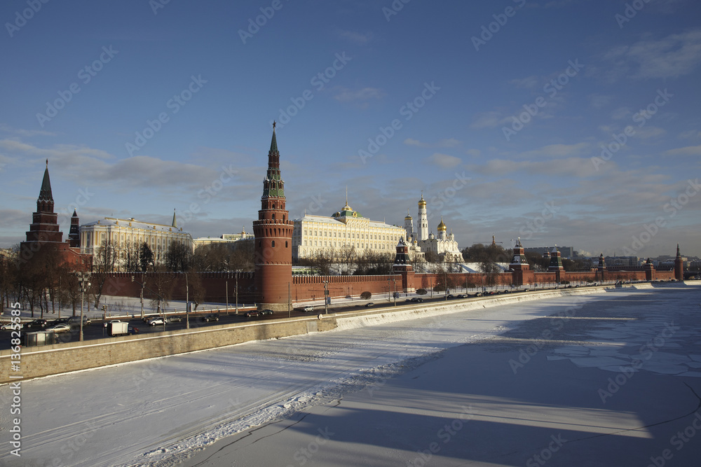 Russia. Moscow. View at Kremlin from Big Stone Bridge