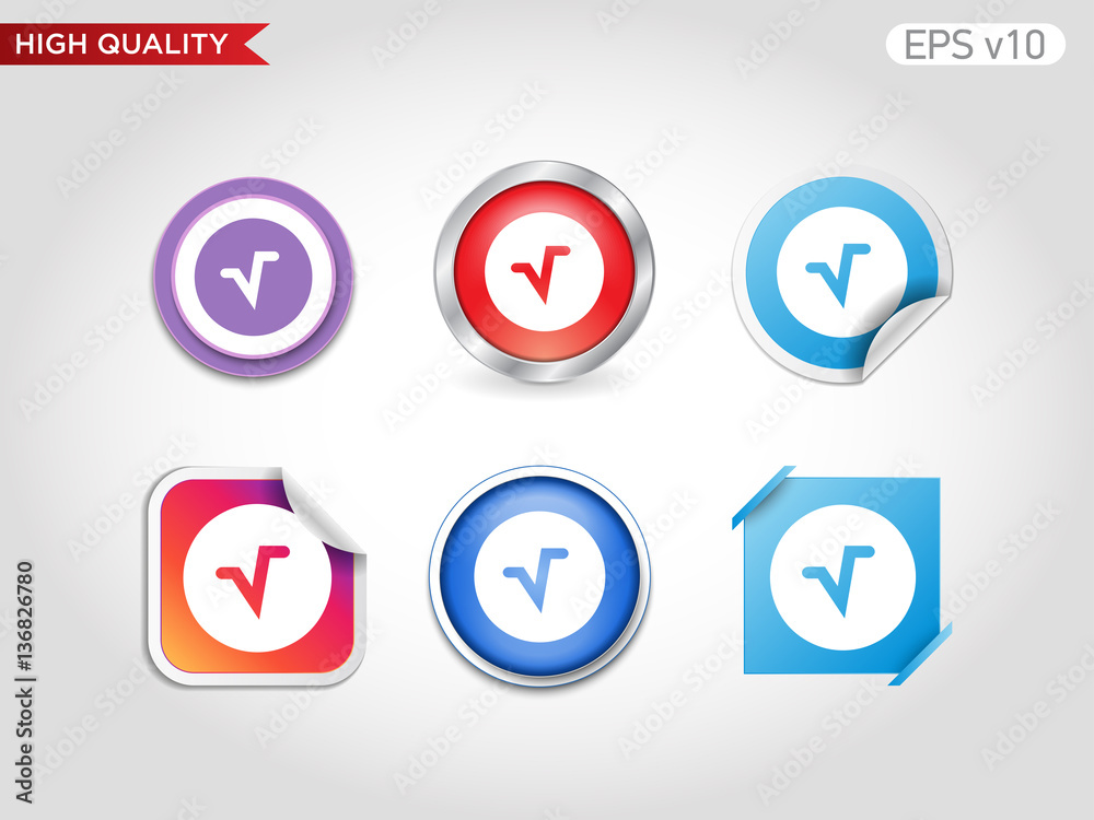 Mathematics root icon. Button with mathematics root icon. Modern UI vector. Mathematics root icon. Button with mathematics root icon. Modern UI vector.