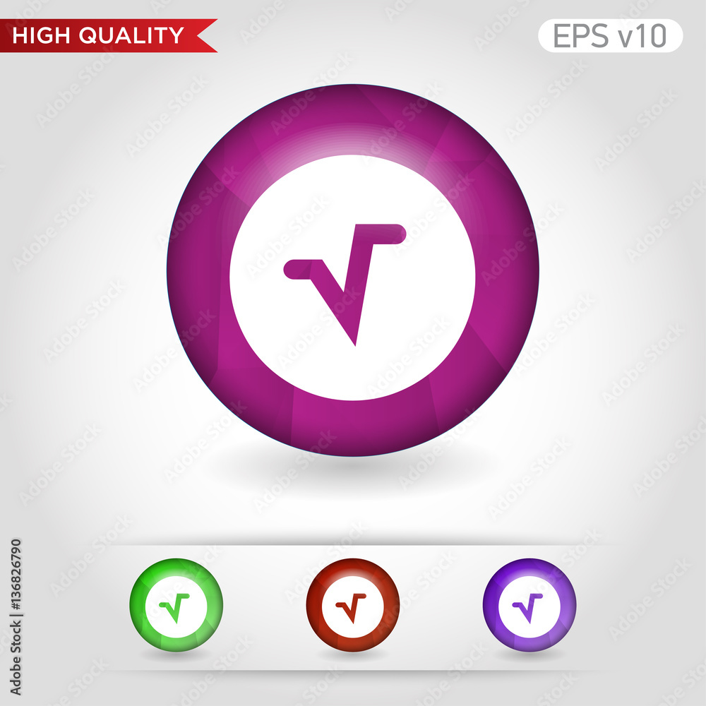 Mathematics root icon. Button with mathematics root icon. Modern UI vector. Mathematics root icon. Button with mathematics root icon. Modern UI vector.