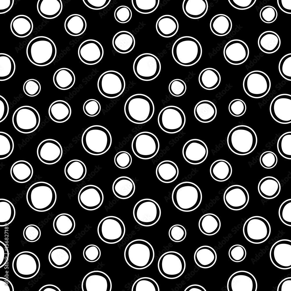 Seamless vector geometrical pattern. Black and white endless background with hand drawn circles. Graphic illustration. Print for cover, fabric, wrapping, background.