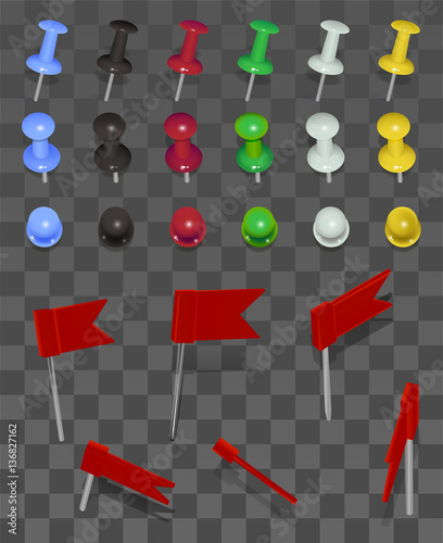 Set of pushpin on transparent background