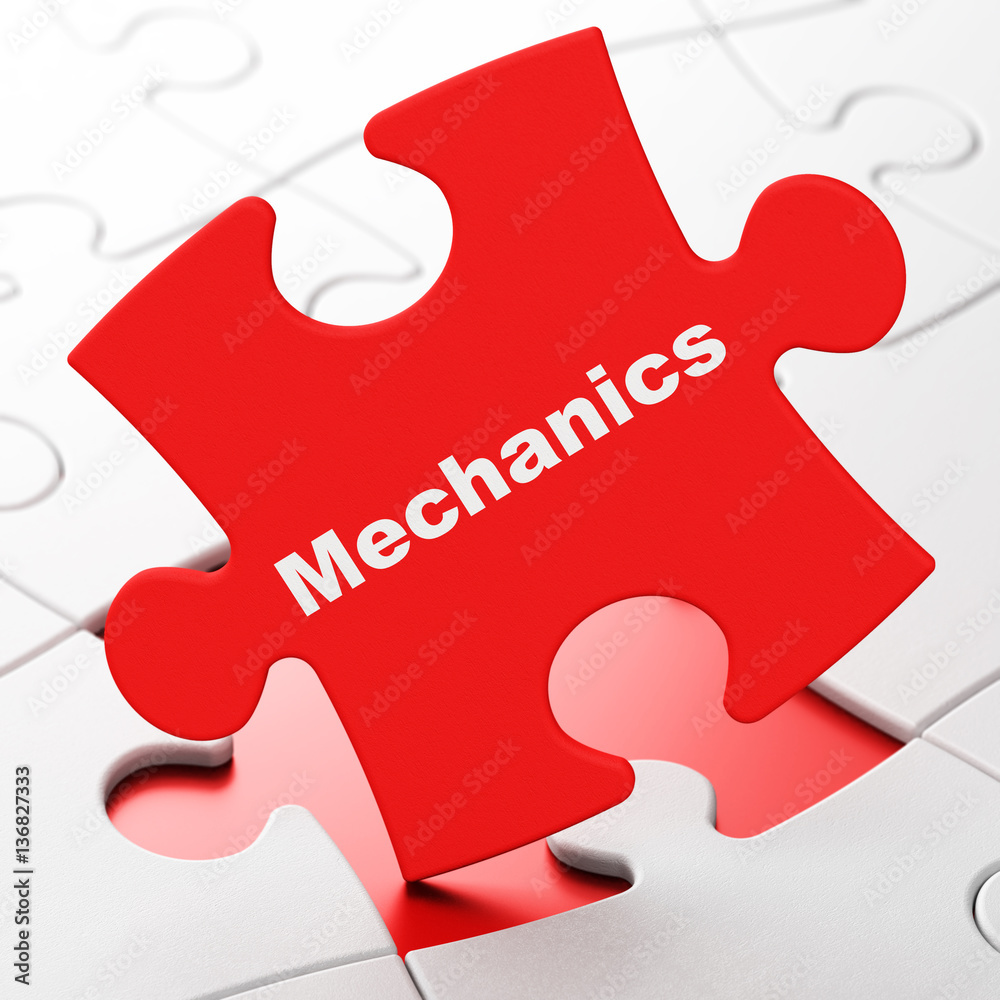 Science concept: Mechanics on puzzle background Science concept: Mechanics on puzzle background