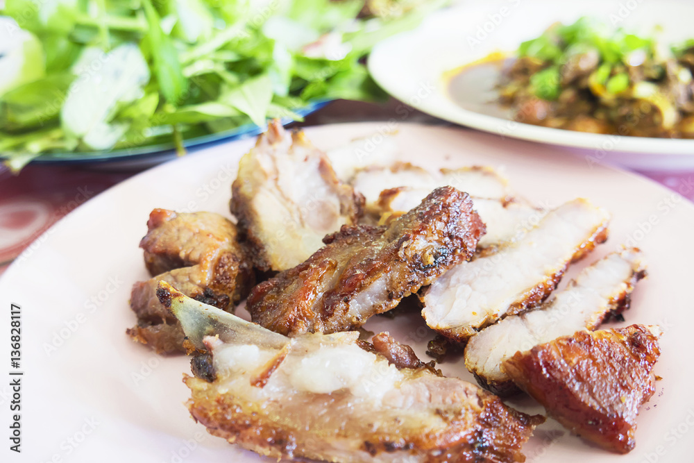 Grilled pork BBQ, Thai Northern style food Grilled pork BBQ, Thai Northern style food
