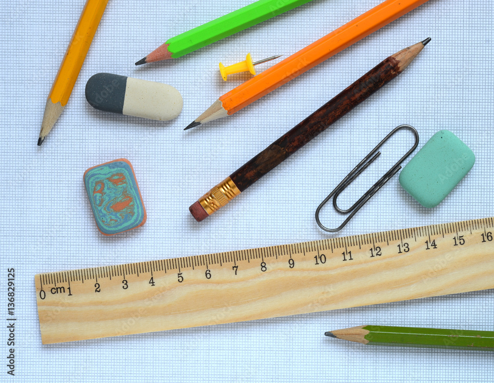 Pencils and wooden ruler Pencils and wooden ruler