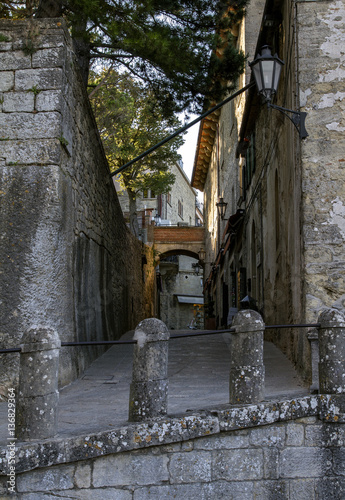 Narrow street in the old town San Marino in Italy.