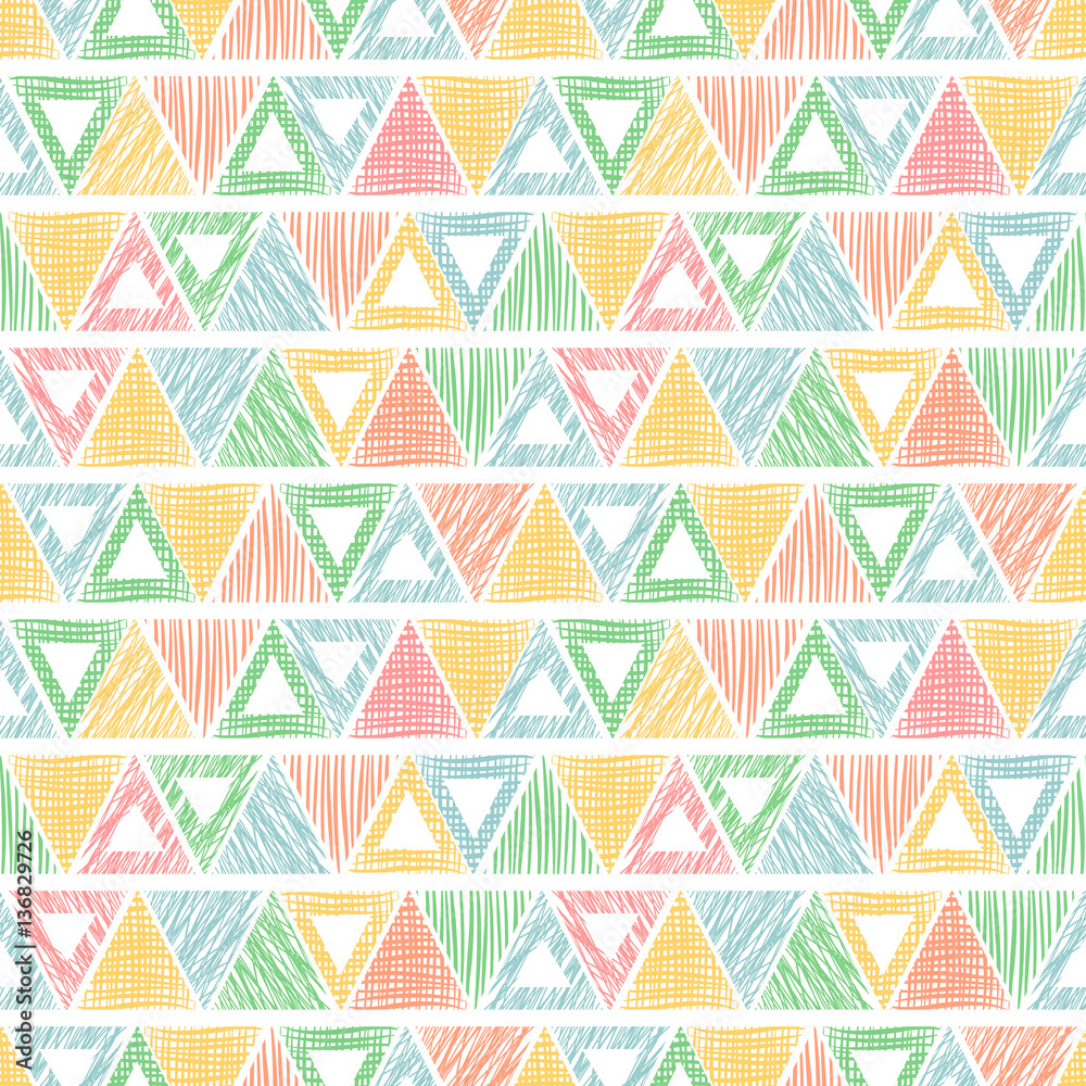 Seamless vector geometrical pattern with triangles. pastel endless background with hand drawn textured geometric figures. Graphic illustration, print for wrapping, background, cover, surface Seamless vector geometrical pattern with triangles. pastel endless background with hand drawn textured geometric figures. Graphic illustration, print for wrapping, background, cover, surface